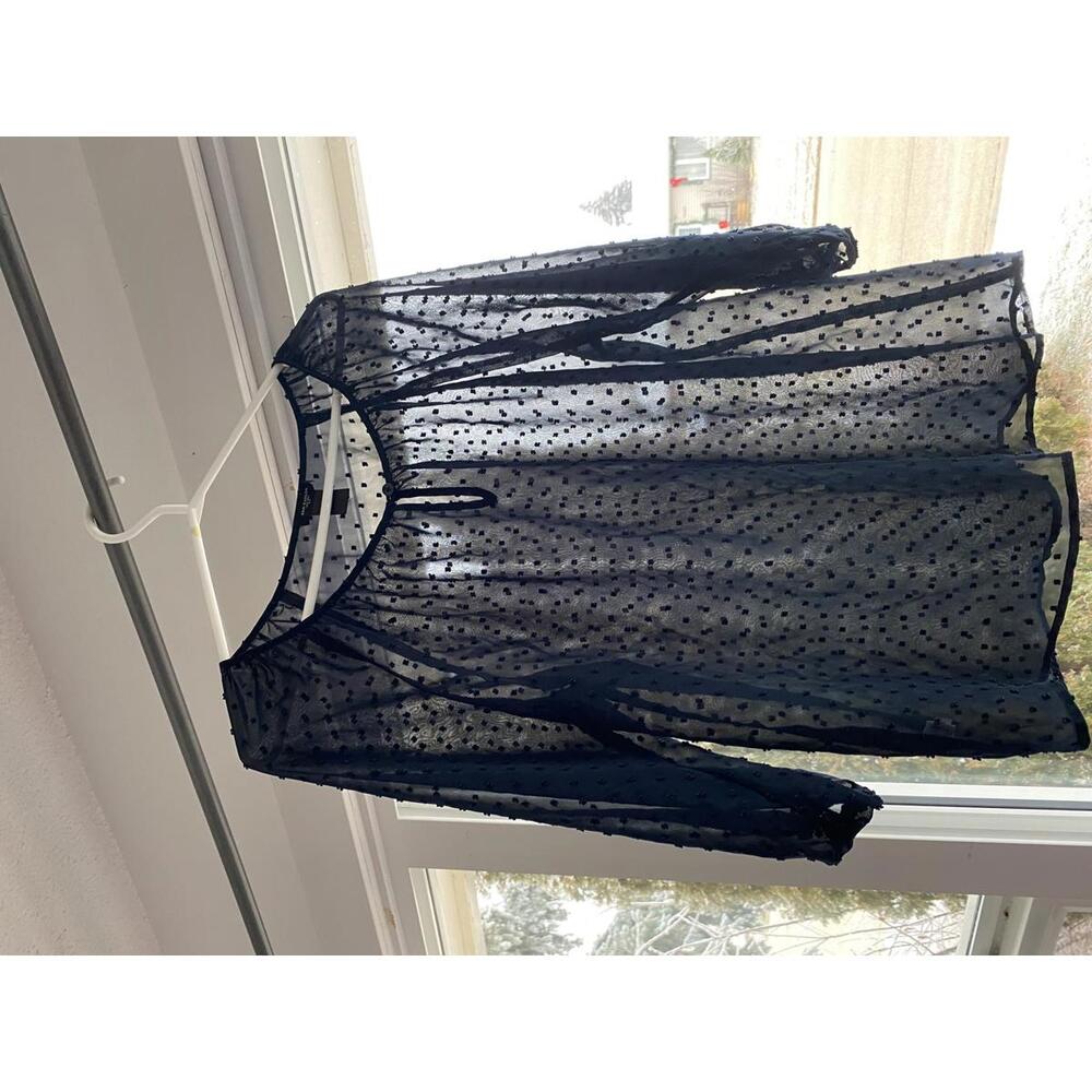 Ann Taylor Whimsigoth Sheer Dobby Navy Blue Top Size XS